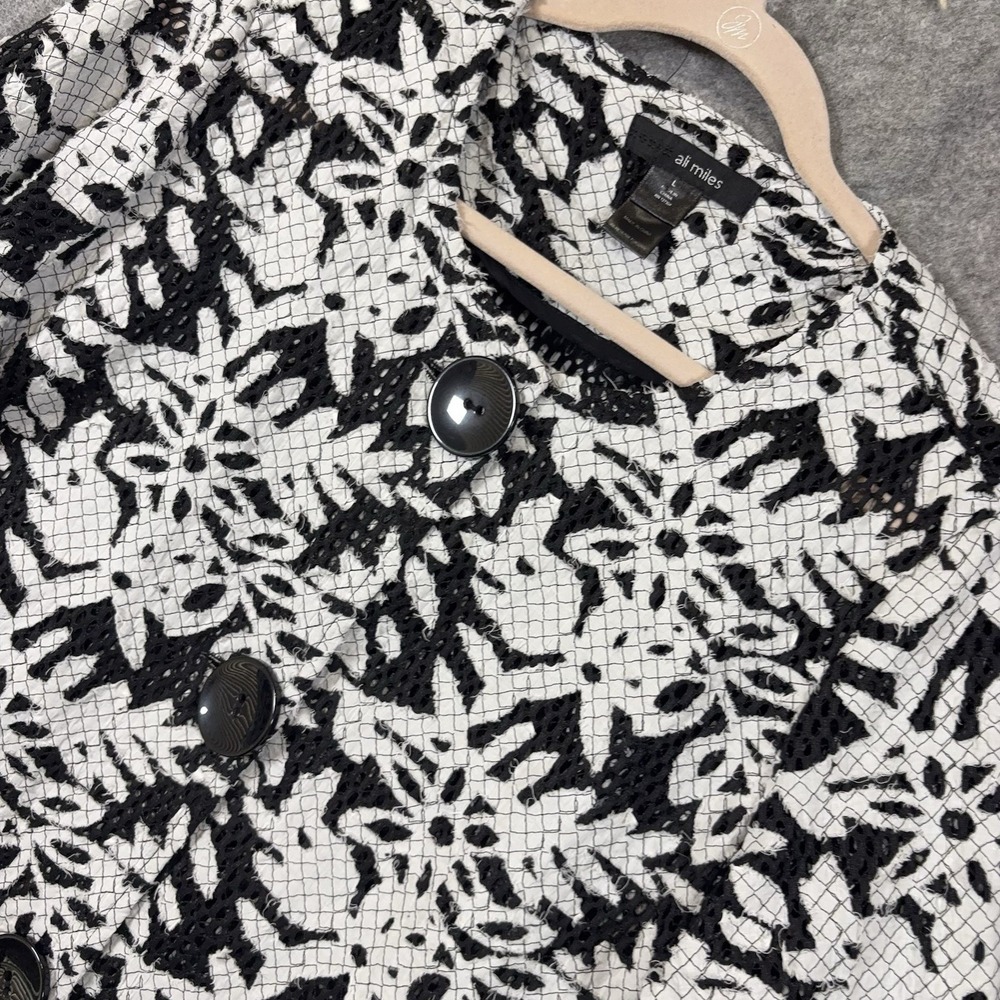 Ali Miles Blouse Jacket Womens Sz L White Floral Lattice Embroidered